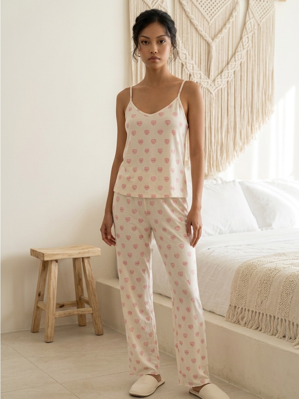 NWT SKIMS Pointelle XS Straight Leg Pajama Pants ONLY Snow Lace Hearts Print - Picture 2 of 14